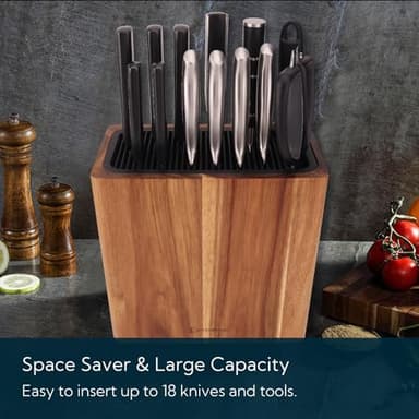 KITCHENDAO XL Acacia Wood Universal Knife Block with Slots for Scissors and Sharpening Rod, Safe, Space Saver Knives Storage Stand Display without Knives, Unique Slot Design to Protect Blade - Image 3