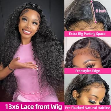 KVFCT 30 Inch Deep Wave Lace Front Wigs Human Hair 13x6 HD Transparent Deep Wave Lace Front Wigs for Women 200% Density Curly Lace Front Wig Pre Plcked Deep Wave Wigs with Baby Hair - Image 2