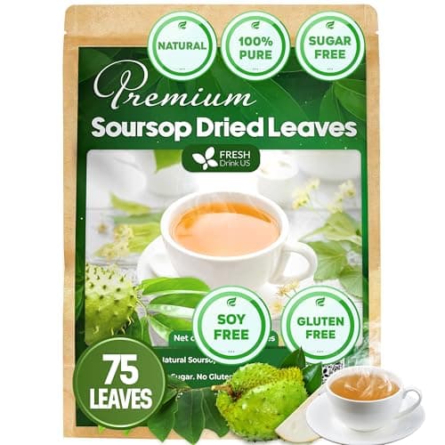 FreshDrinkUS, 75+ Premium Soursop Graviola Dried Leaves Tea, Natural Whole Leaves, Wildcrafted, Hoja De Guanabana, Soursop/Guanabana/Graviola Tea, No Sugar/Gluten/Caffeine/Non GMO, Vegan - Image 1