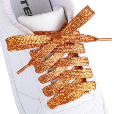 Booyckiy 2 Pairs Flat Glitter Metallic Sparkly Shoe Laces for Sneakers, 5/16" Wide in 31"-63" Colorful Shiny Shoelaces Replacement Fashion Shoe Strings, Orange Gold, 47inch (120cm) - Image 2