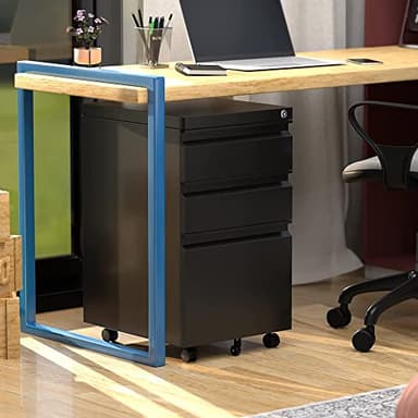 Aobabo 3 Drawer File Cabinet with Lock,Metal Filing Cabinet with Wheels for Home Office & Business Enterprise, Legal/Letter Size, Fully Assembled Except Wheels, Black - Image 9
