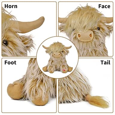 Tonpect Highland Cow Stuffed Animal with Mooing Sound, 9 inch Ginger Colored, Farm Cow Toy for Boys Girls Gift Decoration - Image 4