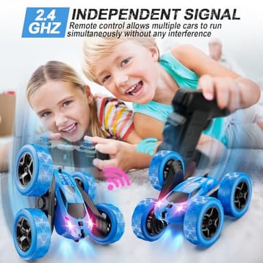 QUNREDA Remote Control Car, RC Cars Toys for Kids Ages 6-12, 4WD Stunt Car with LED Lights & 360° Flips, 2.4GHz, Upgraded USB-C Modular Batteries, 8-10 Year Old Boys Birthday Gift 1-Blue - Image 3