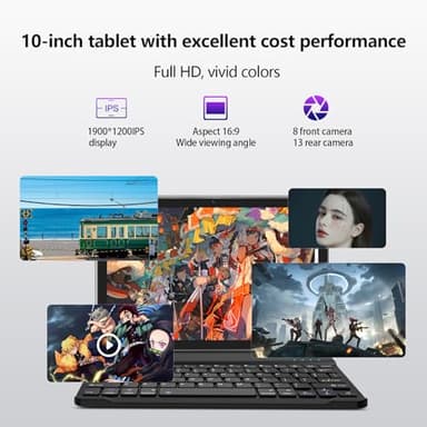 EITOMIN Android Tablet 2025 Latest 10 inch Tablet with Keyboard,128GB ROM 16GB RAM TF1TB Expand,Octa-Core,5GWiFi,1080FHD,13MP+8MPCamera,Bluetooth5.0,GPS,Mouse,Case,Black - Image 4
