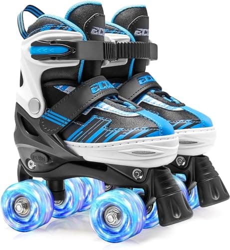 ECOO Roller Skates for Girls Boys Ages 4-12, Toddler Kids 4 Size Adjustable Light up Wheels Beginner Skates (Blue, Small-Little Kids(11j-13j US) - Image 1