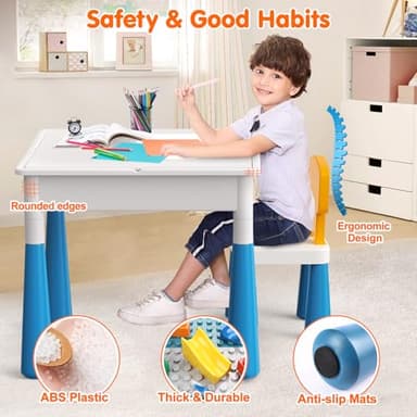 Arscniek Toddlers Activity Table 7 in 1 Kids Activity Tables and Chair Set with 152Pcs Large Marble Run Building Blocks, Sand/Water Tables, Kids Learning Play Table Toys for Girls Boys Toddler Age 3-7 - Image 7