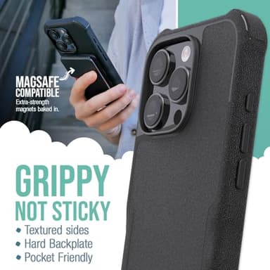 Smartish® iPhone 16 Pro Protective Magnetic Case - Gripzilla Compatible with MagSafe [Rugged + Tough] Heavy Duty Armor Slim Cover w/Drop Tested Protection for Apple iPhone 16 Pro - Black Tie Affair - Image 3
