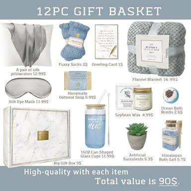 Get Well Soon Gift Baskets - 12PC Care Package for Women After Surgery, Birthday, Sympathy & Grief Gifts (Grayish) - Image 3