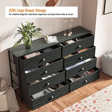 Furnulem Wide Dresser with 8 Fabric Drawers, TV Entertainment Center with Storage for 55'' TV, Large Chest of Drawers for Bedroom, Living Room, Dorm, Closet, Entryway, Wood Top (Black Oak) - Image 7