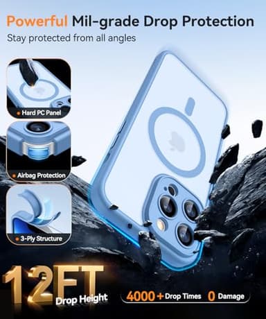 CANSHN Magnetic Compatible with iPhone 13 Pro Case, Upgraded [Full Camera Protection] [Compatible with Magsafe] [Translucent Matte] Shockproof Protective Phone Case Cover 6.1 Inch - Light Blue - Image 7