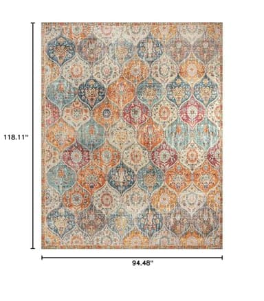 Lahome Moroccan Washable Area Rugs 8x10, 8x10 Rugs for Living Room Bedroom, Ultra-Thin Oriental Non-Slip Foldable Non Shedding Accent Large Carpet for Office Dining Room, Cream/Multi - Image 2