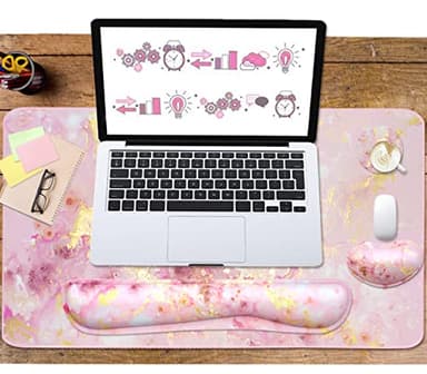 Keyboard Mouse Pad Set, Extended Mouse Pad+Keyboard Wrist Rest Support, Memory Foam Ergonomic Easy Typing, 3Pcs (35.4×15.7 in) Desk Pad Set for Home Office Study Game- Pink Gold Marble - Image 6