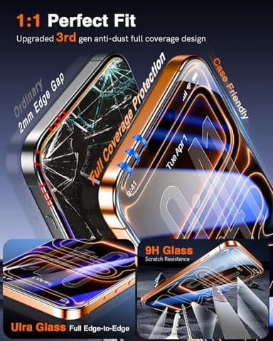 LK 2 Pack for iPhone 17 Pro Max / 16 Pro Max Screen Protector Tempered Glass, Military Grade Shatterproof [Auto Dust-Elimination, 0 Dust & Bubbles] Max Coverge Screen Protector for 17 Pro Max - Image 5