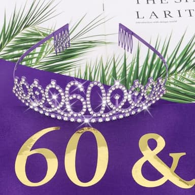 CIEHER 60th Birthday Crown and Sash - Purple 60th Decorations Women's 60 & Fabulous Sash - Image 8