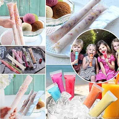 FEBSNOW 200 PCS Pop Bags - Pop Mold Bags with Funnel for Yogurt, Ice Candy, Ice Cream Party Favors (11"x2") - Image 2