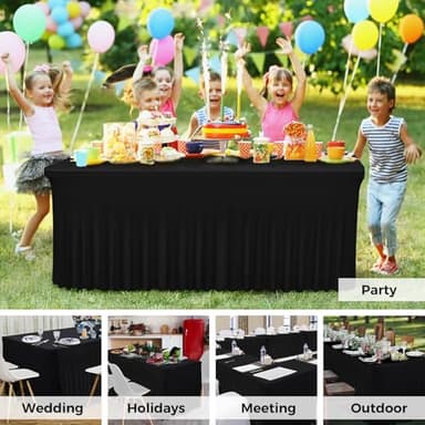 Babenest 1Pack 6FT Black Spandex Table Skirt for Rectangle Tables, Wrinkle Resistant RufflesTable Cover for Trade Show, Parties, Birthday, Wedding, Banquets - Image 5