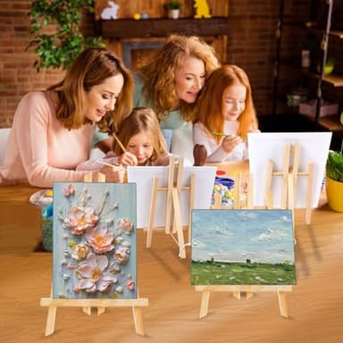 AROIC 96 PCS Painting Supplies Set with Easels, 8 PCS Wood Easels, 8 Packs of 80 Brushes with Nylon Brush Head and 8 PCS Palettes, Tabletop Wooden Art Easel for Kids & Adults Sip and Paint Party - Image 7