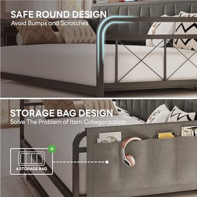 LIKIMIO Daybed with Trundle Bed, Twin Bed Frame with Storage Headboard and Charging Station, Sofa Day Bed with Strong Supports for Living Room, Bedroom, and Guest Room, Grey - Image 5