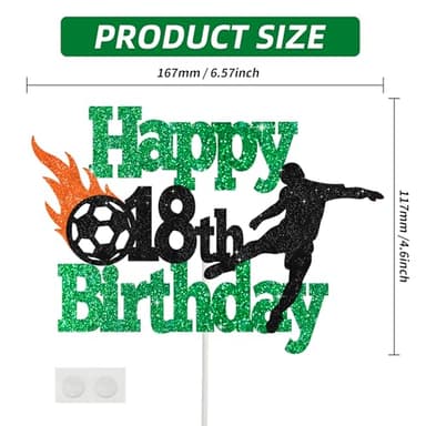 BEISHIDA Football Soccer Cake Topper Happy 18th Birthday Cake Topper Football Soccer Sport Themed Cake Decorations Glitter Cake Decoration 18th Cake Toppers for Boys Men Birthday Party Supplies - Image 2