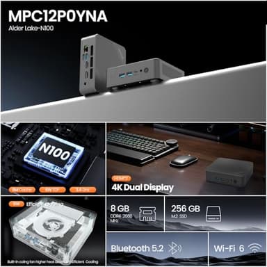Mini PC with Alder Lake N100 CPU (up to 3.4GHz), Mini Desktop Computer PC Windows 11 Home Mini Computer with 8GB DDR4 256GB SSD 4K Dual Display Micro PC Bluetooth5.2/WiFi6/USB3.2 - Image 3