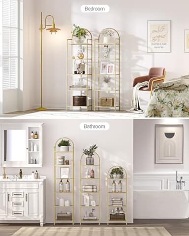 Hzuaneri Bookcase Bookshelf, Tempered Glass Bookshelves, Slim Shelving Unit for Bedroom, Bathroom, Home Office, Steel Frame, 5 Tier Gold BC05001G - Image 5