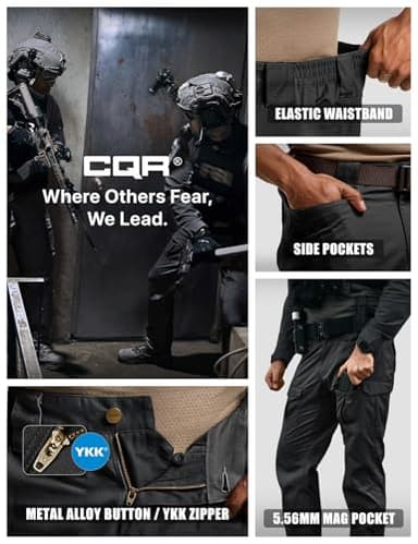 CQR Men's Flex Ripstop Tactical Pants, Water Resistant Stretch Cargo Pants, Lightweight EDC Hiking Work Pants, Breacher Black, 40W/34L - Image 6