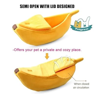· Petgrow · Cute Banana Cat Bed House Medium Size, Christmas Pet Bed Soft Cat Cuddle Bed, Lovely Pet Supplies for Cats Kittens Rabbit Small Dogs Bed,Yellow - Image 3
