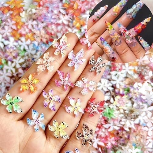 SHUXILIN 60PCS Flower Nail Art Charms 3D Hawaii Flowers Nail Rhinestones Hibiscus Floral Nail Gems Colorful Flower Nail Diamonds Summer Nail Jewelry Tiny Flowers Nail Design for Women Nail Supplies - Image 1