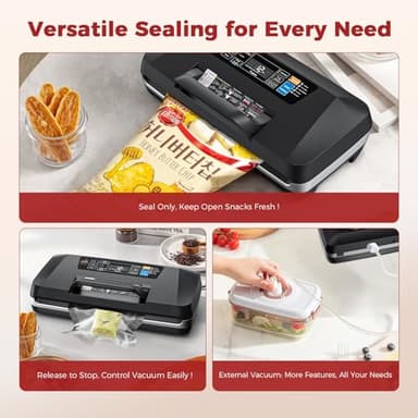 95kpa Vacuum Sealer Machine,Commercial Full Automatic Food Sealer,Powerful Sealing System with Double Heat Seal,Built-in Cutter&Bags Storage,1 Bag Rolls and 10 pcs Pre-cut Bags - Image 5