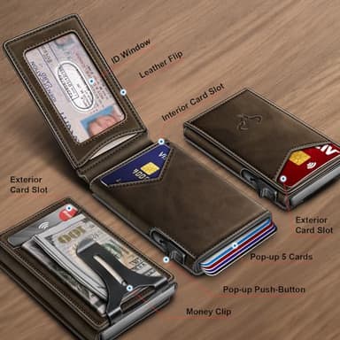 BULLIANT Men Wallet,Money Clip Wallet Slim For Gift Men 9Cards-Metal Credit Card Case in Magnetic Leather Flip - Image 2