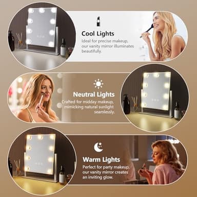 VoxZypher Hollywood Vanity Makeup Mirror with Lights - 9 LED Bulbs, Touch Control, 3 Colors Light, 360° Rotation, Light Up Vanity Mirror for Dressing Room & Bedroom - Image 3