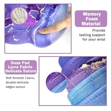 4-in-1 Gaming Mouse Pad Wrist Support Set，Desk Pad + Mouse Pad with Wrist Rest + Keyboard Wrist Rest + Coaster, Ergonomic Design for Home Office Study Game - Purple Marble - Image 4