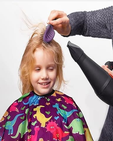 Kids Barber Cape with Neck Duster Brush, Professional Salon Hair Cutting Cape with Adjustable Snap Closure(Cartoon Dinosaur) - Image 6