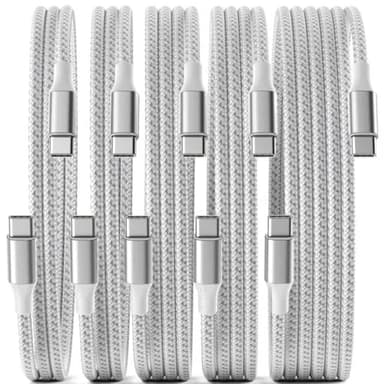 SwaggWood USB C Cable, 5 Pack 3/3/6/6/10FT 60W Fast Charging USB C to USB C Cable, Nylon Braided Type C Charger Cable for iPhone 16/15/iPad Pro/MacBook Air, Galaxy Z Fold7/S25 and More - Image 1