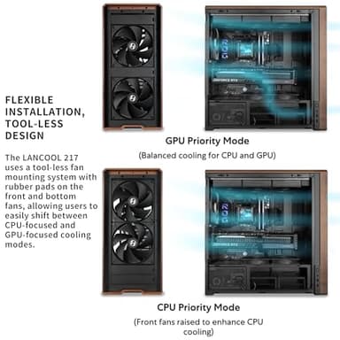 Lian Li LANCOOL 217 Genuine Walnut Wood Computer Case, Mid-Tower ATX PC Case with 5 Pre-Installed PWM Fans 2x170mm, 2x120mm & 1x140mm, Flexible PSU & Cable Installation - Black (LAN217X) - Image 6