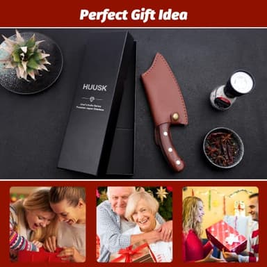 Huusk Meat Cleaver Knife, Hand Forged Butcher Knife for Meat Cutting, Full Tang Viking Knife with Sheath, Japanese Chef Knives for Kitchen, Outdoor Cooking, Camping, BBQ, Gift for Man and Women - Image 7