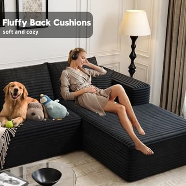 135.4"Cloud Modular Sectional Couch with 1 Ottoman,Modern Minimalist Upholstered Couches, Comfort U Shaped Sofa for Living Room,Deep Seat Corner Couch，No Assembly Required (Black,Right Facing Chaise) - Image 6