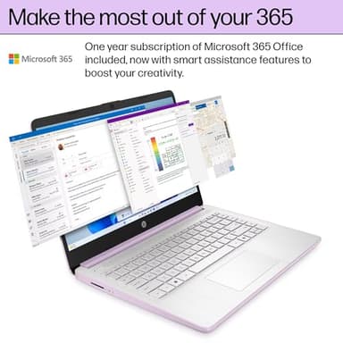 HP 14 Laptop Student Business 2025 Flagship Computer, AI Copilot, 4-Core 13th Gen Intel CPU, 16GB RAM 628GB Storage (128GB UFS+500GB Ext) 1-Yr Office 365 Long Battery HubxcelAccessory Win 11S Lavender - Image 4