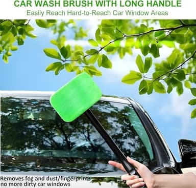 desin Car Windshield Cleaning Tool, Windshield Cleaner with 5 Washable and Reusable Microfiber Pads and Extendable Handle, for Auto Glass Wiper (Green - Image 7