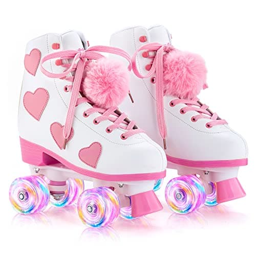 Ruthfot Women's and Girl's Classic Roller Skates with Light up Wheels and Love Heart Pattern, High-top PU Leather Rollerskates… - Image 1