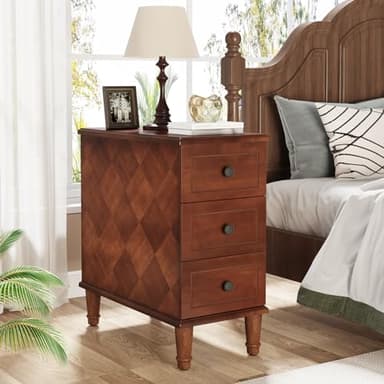 Tribesigns Solid Wood End Table, Fully Assembled Narrow Side Table with Drawers, Pre-Assembled Nightstand Slim Bedside Table for Small Spaces, Living Room, Bedroom, Brown - Image 7
