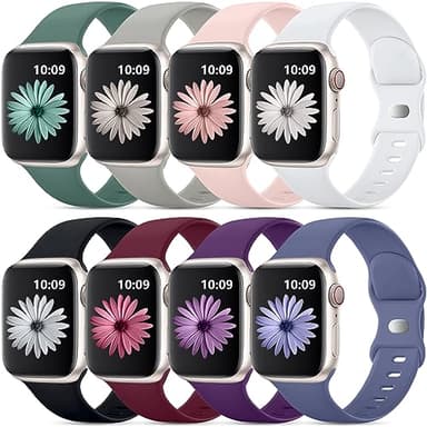 DaQin 8 Pack Sport Bands Compatible with Apple Watch Band 40mm 38mm 41mm 42mm 44mm 45mm 46mm 49mm Women Men, Soft Silicone Strap for Apple Watch SE iWatch Series 10 9 8 7 6 5 4 3 2 1 Ultra/Ultra 2 - Image 1