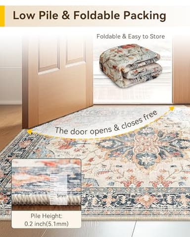 RELEANY Area Rugs 7'x9' Washable Non-Slip, Floral Vintage Distress Print Pattern Medallion Carpet for Living Room Bedroom Dining Room, Beige Navy Blue Orange Colorful - Image 4