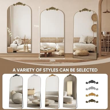 Antok Arched Full Length Mirror, 71"x28" Floor Mirror with Carved, Full Body Mirrors for HomeDecor, Standing/Halling Large Wall Mirror for Bedroom, Living Room, Cloakroom, Bronze, Retro Style - Image 7