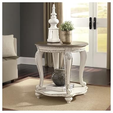 Signature Design by Ashley Realyn French Country Two Tone Round End Table, Chipped White - Image 2