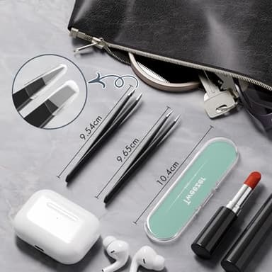 EZ2LIVE Tweezers for Women Facial Hair, Slant & Point Tip 2 Pack Eyebrow Tweezers for Men, Professional Tweezer Set Stainless Steel Precision Tweezers for Eyebrows, Splinter, Ingrown Hair Removal - Image 7