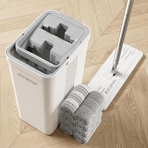 JOYMOOP Mop and Bucket Set with Wringer, Dust Mops for Floor Cleaning, Wall Cleaner with Long Handle,Wet and Dry Use - 8 Microfiber Mop Pads - Image 1