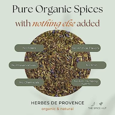 Spice Hut - Organic Herbes De Provence Seasoning Mix with Lavender, Salt Free, Authentic Provencal Blend- French Herbs de Provence Spice for Cooking Roasted Chicken, Vegetables, Soup / All-Natural, Kosher, Vegan, Gluten Free, Keto -No MSG- 1oz Pack - Image 3