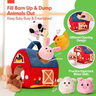 hahaland Baby Toys 6-12 Months - Surprise Barn Stuffed Farm Animals, Rattle, Crinkle, Mirror, Montessori Toys for 6 Month Old Babies Sensory Balls Toddlers 1-3 Gifts Christmas Baby Stocking Stuffers - Image 4