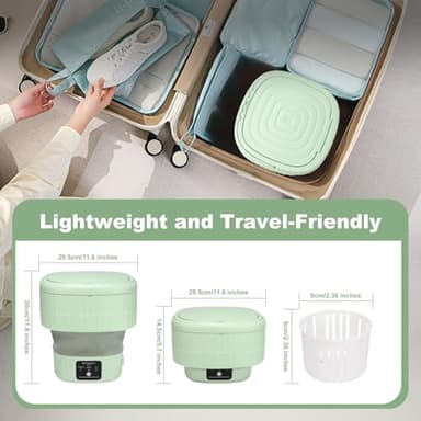 Mini Portable Washing Machine, 9L, 3 Modes, Blue Light Disinfection, Ideal for Underwear, Socks, Baby Clothes. Foldable for Space-Saving, Perfect for Apartments, Hotels, Camping & Travel (Green) - Image 2
